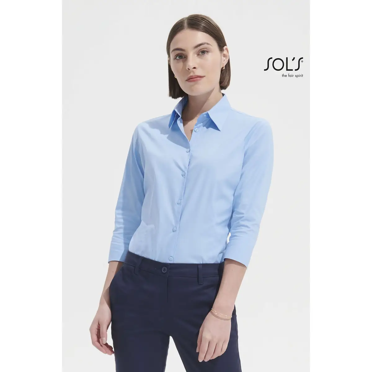 Camisa mujer manga 3/4 SOL’S EFFECT 17010 1 Camisa mujer manga 3/4 SOL’S EFFECT 17010, vista con modelo.