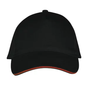 Gorra unisex SOL’S LONG BEACH 00594 en Negro/Rojo, frontal sin persona.