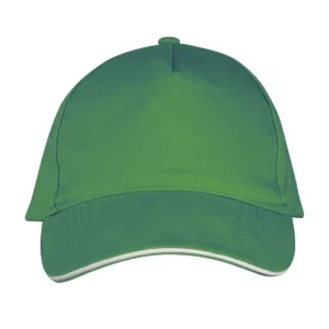 Gorra unisex SOL’S LONG BEACH 00594 en Verde pradera/Blanco, frontal sin persona.
