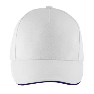 Gorra unisex SOL’S LONG BEACH 00594 en Blanco/French marino, frontal sin persona.