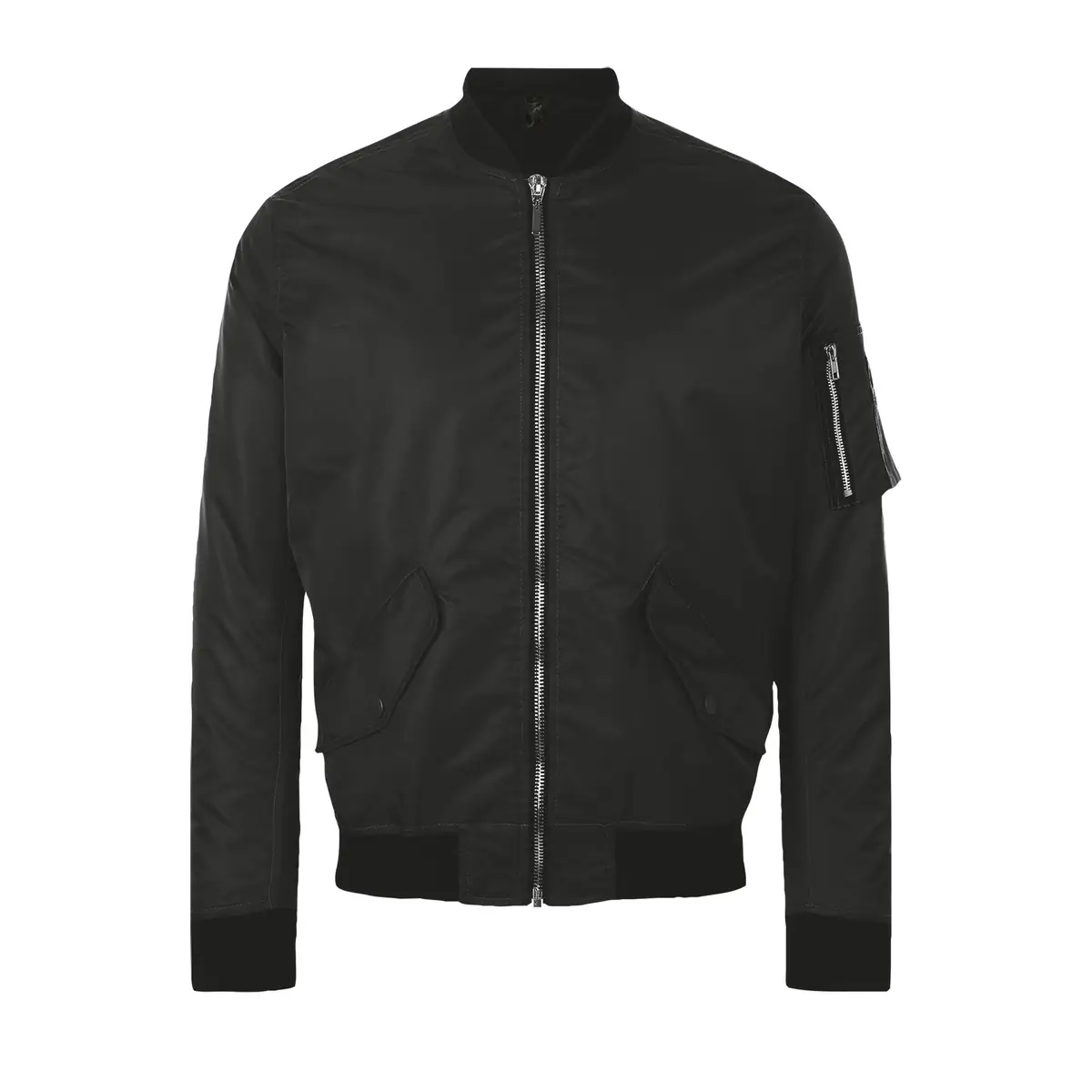 Chaqueta bomber unisex SOL’S REBEL 01616 4 Chaqueta bomber unisex SOL’S REBEL 01616 en Negro, frontal sin persona.
