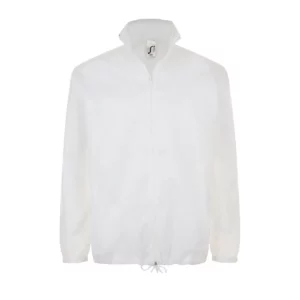 Cortavientos unisex SOL’S SHIFT 01618 en Blanco, frontal sin persona.