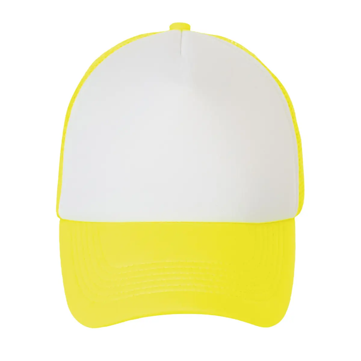 Gorra de malla unisex SOL’S BUBBLE 01668 7 Gorra de malla unisex SOL’S BUBBLE 01668 en Blanco/Amarillo neón, frontal sin persona.