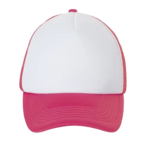 Gorra de malla unisex SOL’S BUBBLE 01668 en Blanco/Neón coral, frontal sin persona.