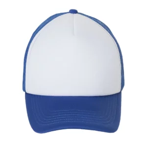 Gorra de malla unisex SOL’S BUBBLE 01668 en Blanco/Azul royal, frontal sin persona.
