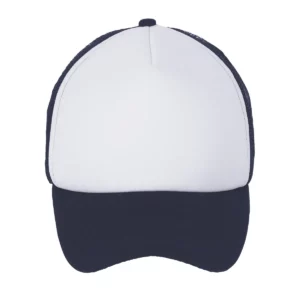 Gorra de malla unisex SOL’S BUBBLE 01668 en Blanco/French marino, frontal sin persona.