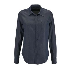 Camisa vaquera SOL’S BARRY WOMEN 02101, Brut denim, vista frontal sin persona.
