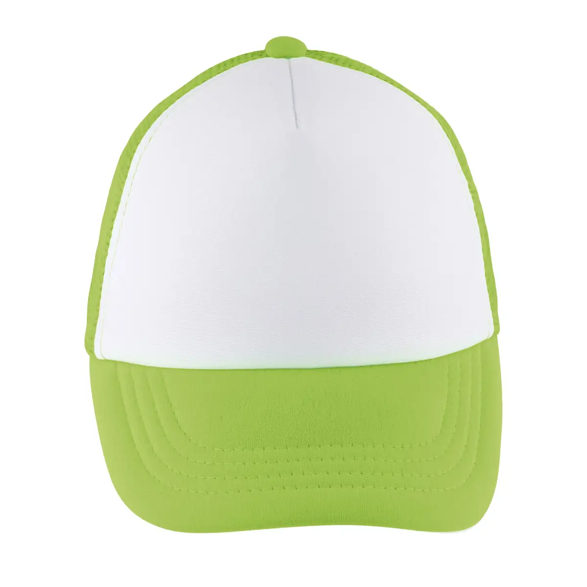 Gorra de malla infantil SOL’S BUBBLE KIDS 03091 7 Gorra de malla infantil SOL’S BUBBLE KIDS 03091 en Blanco/Verde neón, frontal sin persona.