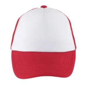 Gorra de malla infantil SOL’S BUBBLE KIDS 03091 en Blanco/Rojo, frontal sin persona.