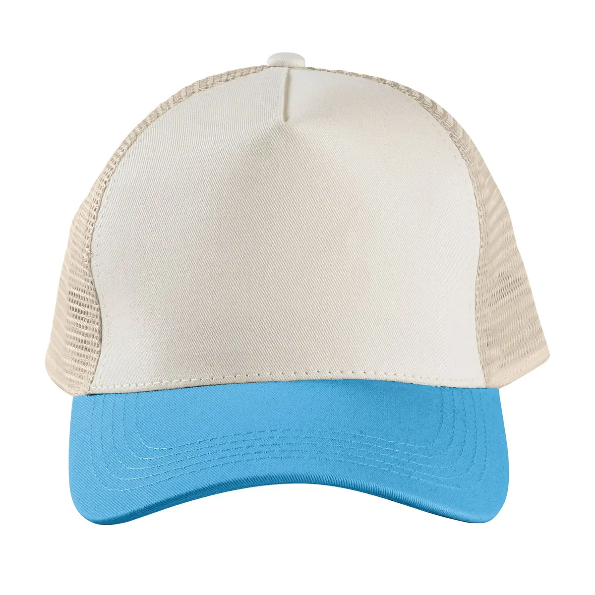Gorra de malla unisex SOL’S BLINK 04451 12 Gorra de malla unisex SOL’S BLINK 04451 en Blanco hueso/Aqua/Lino, frontal sin persona.