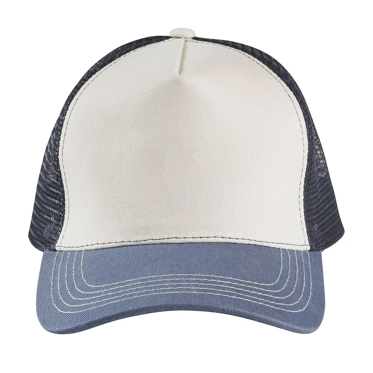 Gorra de malla unisex SOL’S BLINK 04451 13 Gorra de malla unisex SOL’S BLINK 04451 en Blanco hueso/Denim/French marino, frontal sin persona.