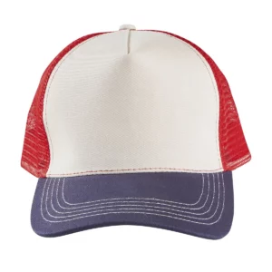 Gorra de malla unisex SOL’S BLINK 04451 en Blanco hueso/French marino/Rojo vivo, frontal sin persona.