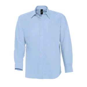 Camisa manga larga hombre SOL’S BOSTON 16000 en Azul cielo, frontal sin persona.
