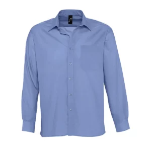 Camisa manga larga hombre SOL’S BALTIMORE 16040 en Azul medio, frontal sin persona.
