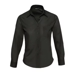 Camisa manga larga mujer SOL’S EXECUTIVE 16060 en Negro, frontal sin persona.