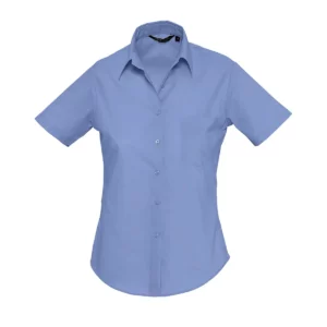 Camisa manga corta mujer SOL’S ESCAPE 16070 en Azul medio, frontal sin persona.