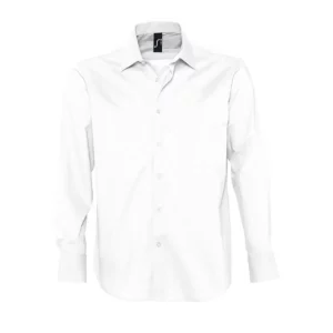 Camisa elástica manga larga SOL’S BRIGHTON 17000 en Blanco, frontal sin persona.