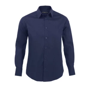 Camisa elástica manga larga SOL’S BRIGHTON 17000 en Azul oscuro, frontal sin persona.