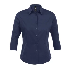 Camisa mujer manga 3/4 SOL’S EFFECT 17010 en Azul oscuro, frontal sin persona.
