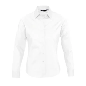 Camisa mujer manga larga SOL’S EDEN 17015 en Blanco, frontal sin persona.