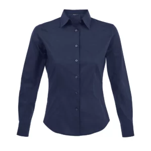 Camisa mujer manga larga SOL’S EDEN 17015 en Azul oscuro, frontal sin persona.