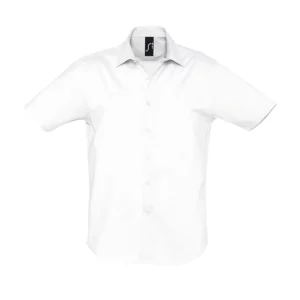 Camisa elástica manga corta SOL’S BROADWAY 17030 en Blanco, frontal sin persona.