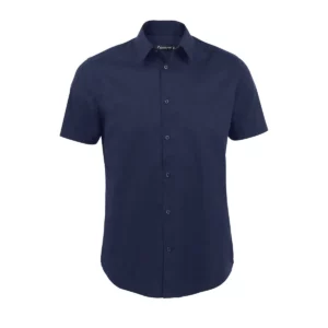 Camisa elástica manga corta SOL’S BROADWAY 17030 en Azul oscuro, frontal sin persona.