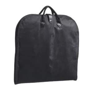 Funda para traje SOL’S PREMIER negra, plegada con asas y trabilla de cierre.