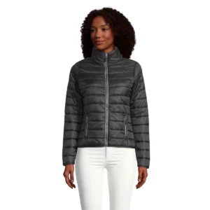 Chaqueta acolchada mujer SOL’S RIDE WOMEN 01170 en Negro, frontal con modelo.