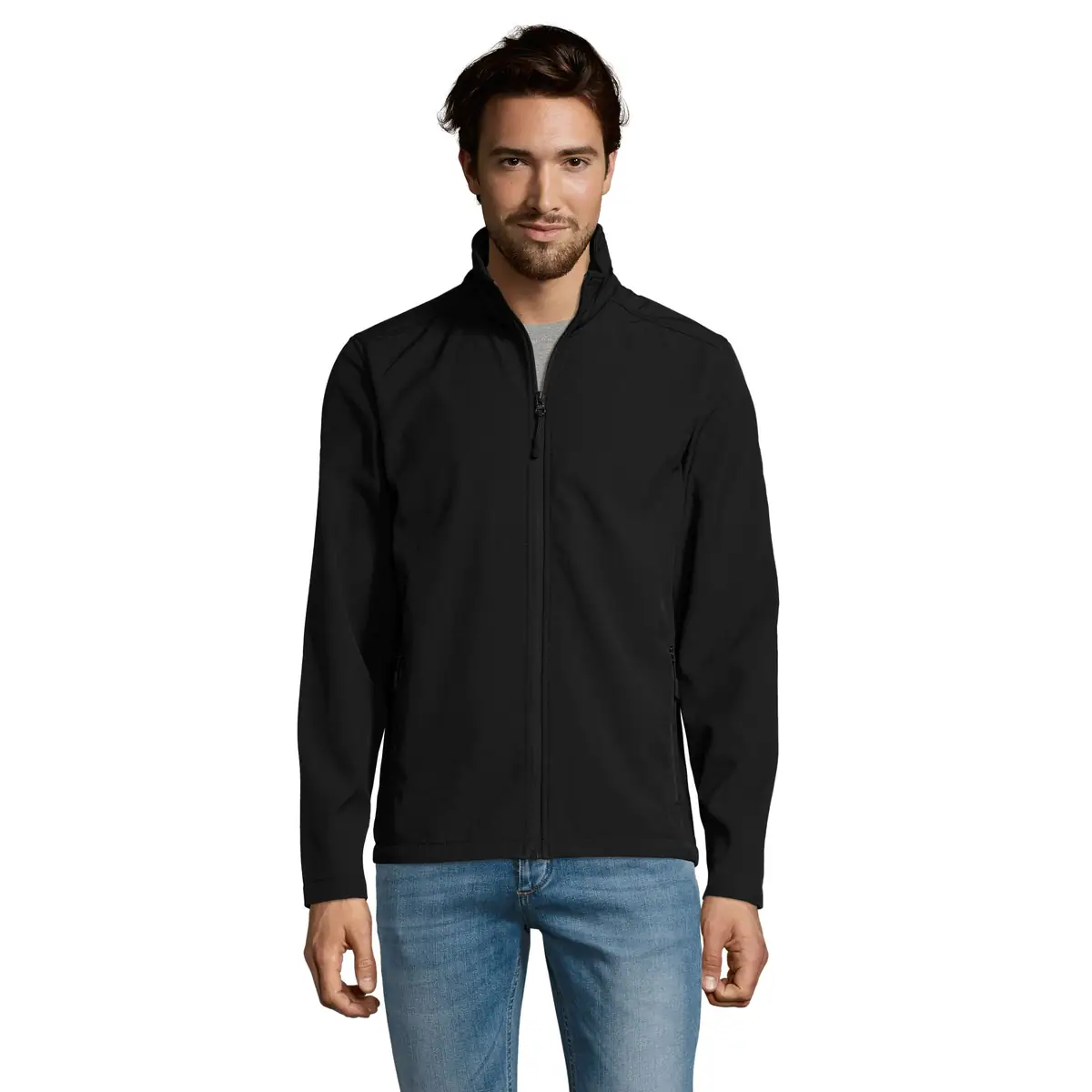 Chaqueta softshell hombre SOL’S RACE MEN 01195 2 Chaqueta softshell hombre SOL’S RACE MEN 01195 en Negro, vista frontal con modelo.