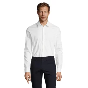 Camisa manga larga hombre SOL’S BLAKE MEN 01426 en Blanco, vista frontal con modelo.