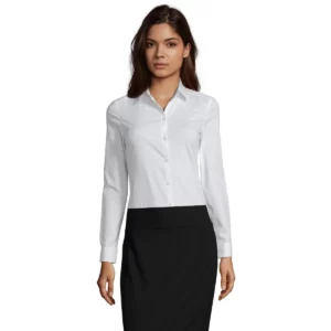 Camisa manga larga mujer SOL’S BLAKE WOMEN 01427 en Blanco, vista frontal con modelo.