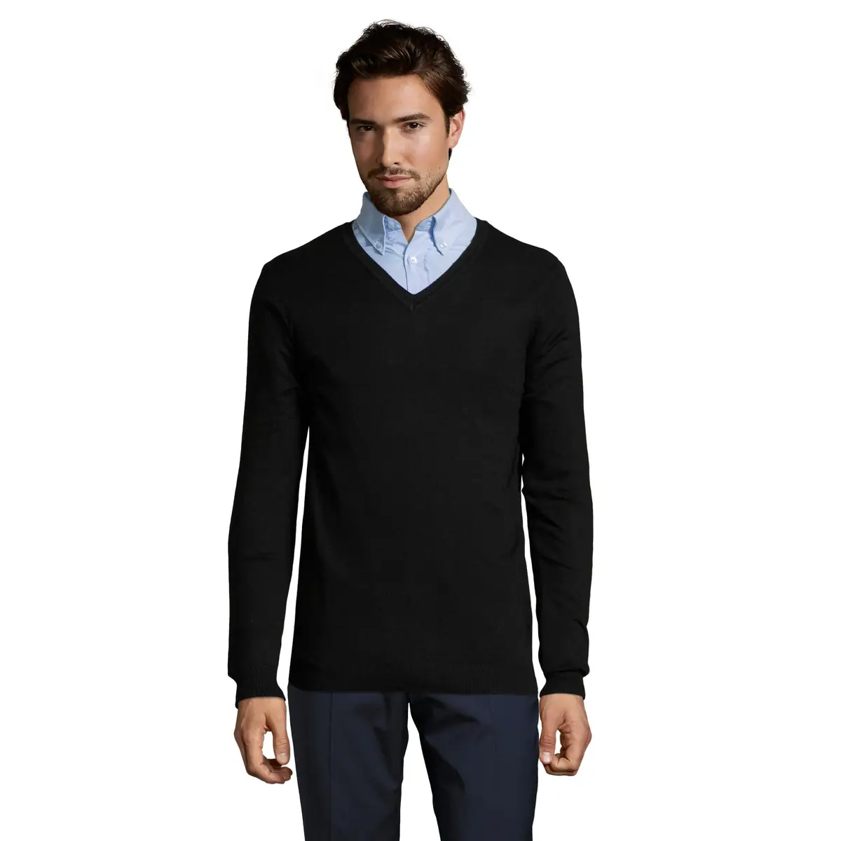 Jersey cuello pico hombre SOL’S GLORY MEN 01710 1 Jersey cuello pico hombre SOL’S GLORY MEN 01710 en Negro, con modelo.