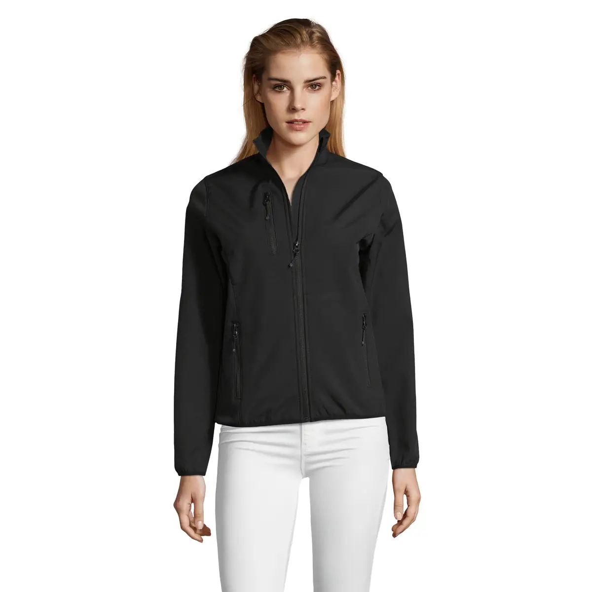 Chaqueta softshell mujer SOL’S RADIAN WOMEN 03107 6 Chaqueta softshell mujer SOL’S RADIAN WOMEN 03107 en Negro, frontal con modelo.