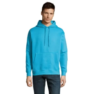 Sudadera con capucha unisex SOL’S SLAM 13251 en Turquesa, frontal con modelo.