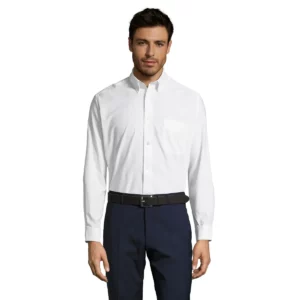 Camisa manga larga hombre SOL’S BOSTON 16000 en Blanco, vista frontal con modelo.