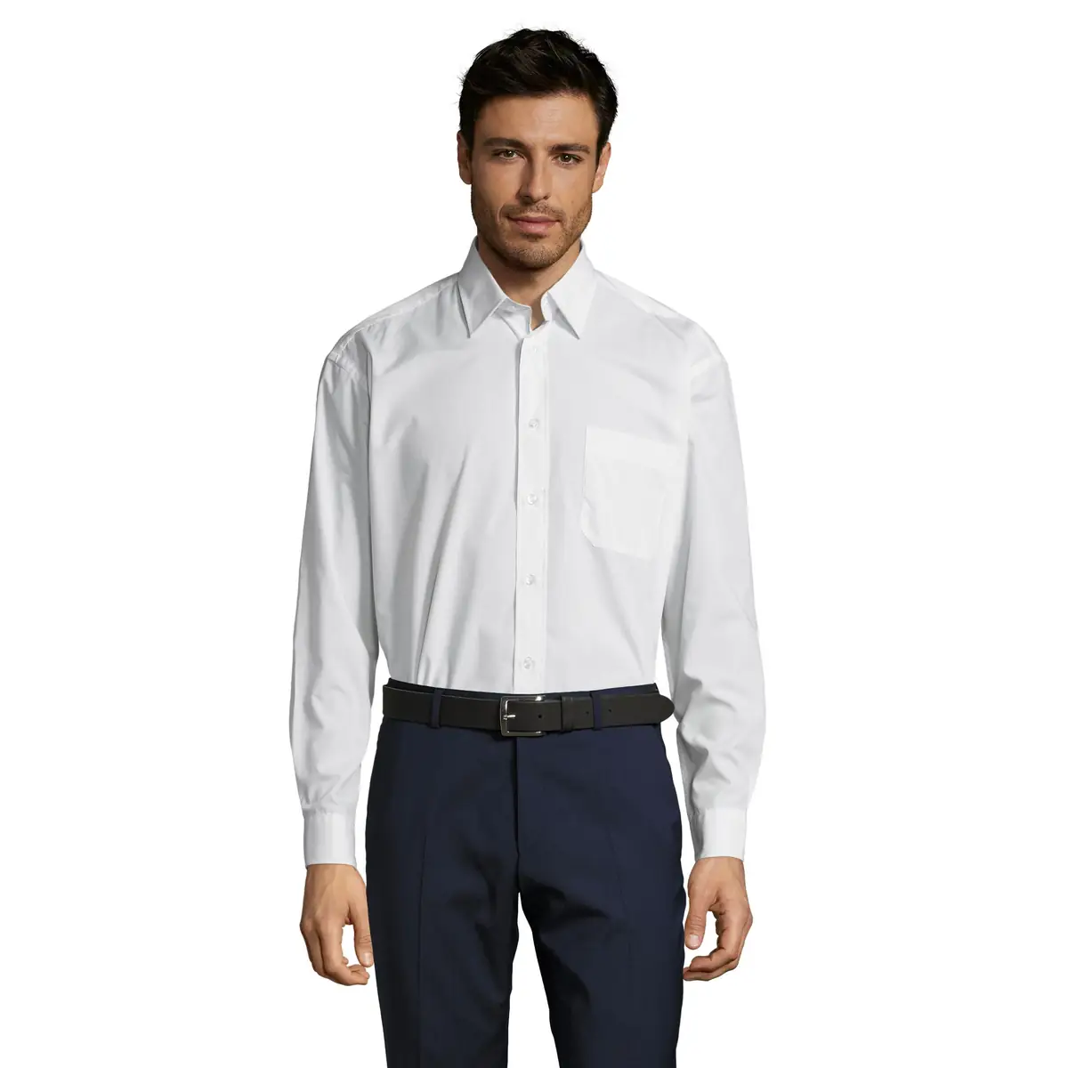 Camisa manga larga hombre SOL’S BALTIMORE 16040 2 Camisa manga larga hombre SOL’S BALTIMORE 16040 en Blanco, vista frontal con modelo.