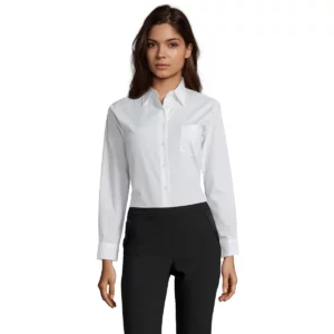 Camisa manga larga mujer SOL’S EXECUTIVE 16060 en Blanco, vista frontal con modelo.