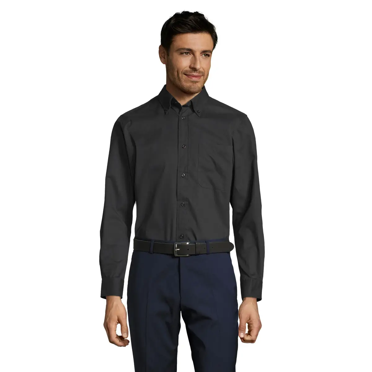 Camisa twill manga larga SOL’S BEL-AIR 16090 2 Camisa twill manga larga SOL’S BEL-AIR 16090 en Negro, frontal con modelo.