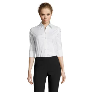 Camisa mujer manga 3/4 SOL’S EFFECT 17010 en Blanco, frontal con modelo.