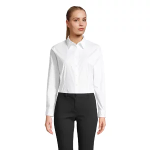 Camisa mujer manga larga SOL’S EDEN 17015 en Blanco, frontal con modelo.