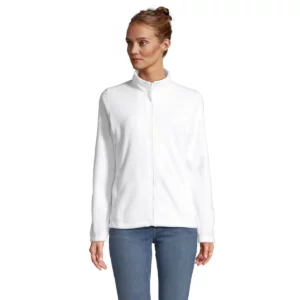 Chaqueta polar mujer SOL’S NORTH WOMEN 54500 en Blanco, vista frontal con modelo.
