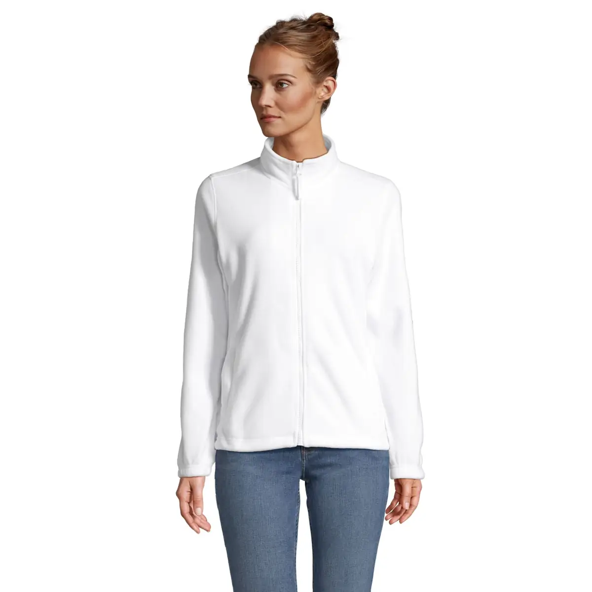 Chaqueta polar mujer SOL’S NORTH WOMEN 54500 2 Chaqueta polar mujer SOL’S NORTH WOMEN 54500 en Blanco, vista frontal con modelo.