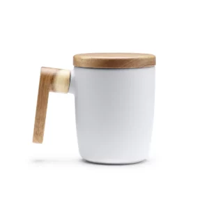 Taza con asa de bambú Stamina Lovet 1130, blanco, vista frontal del producto