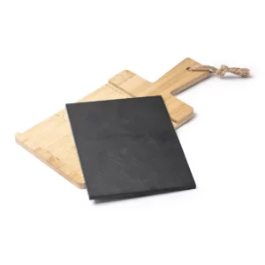 Tabla de bambú y pizarra Stamina Castel 1142, crudo, vista de la bandeja de pizarra separada de la base de bambú