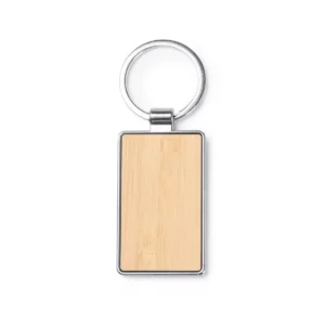 Llavero de bambú y metal Stamina Karby 1147, diseño rectangular, vista frontal del llavero