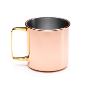 Taza de acero Stamina Liria 1160, cobre, vista de la taza con el asa a la izquierda