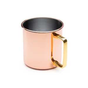 Taza de acero Stamina Liria 1160, cobre, vista superior de la taza y del asa