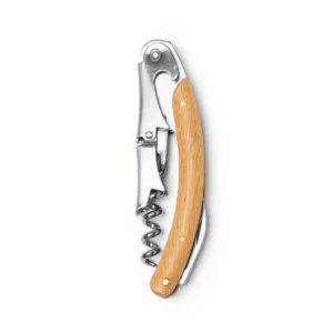 Sacacorchos de bambú Stamina Rical 1189, crudo, vista frontal del sacacorchos plegado