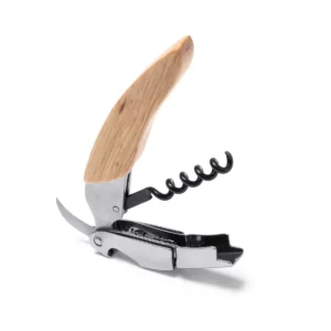 Sacacorchos de madera Stamina Vuren 1193, crudo, vista del sacacorchos con las piezas desplegadas